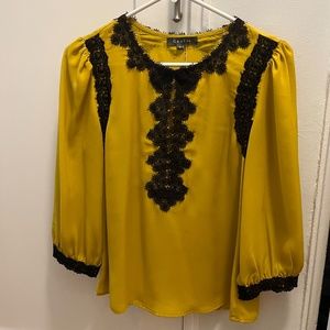 Lace-trimmed Split Neck Blouse